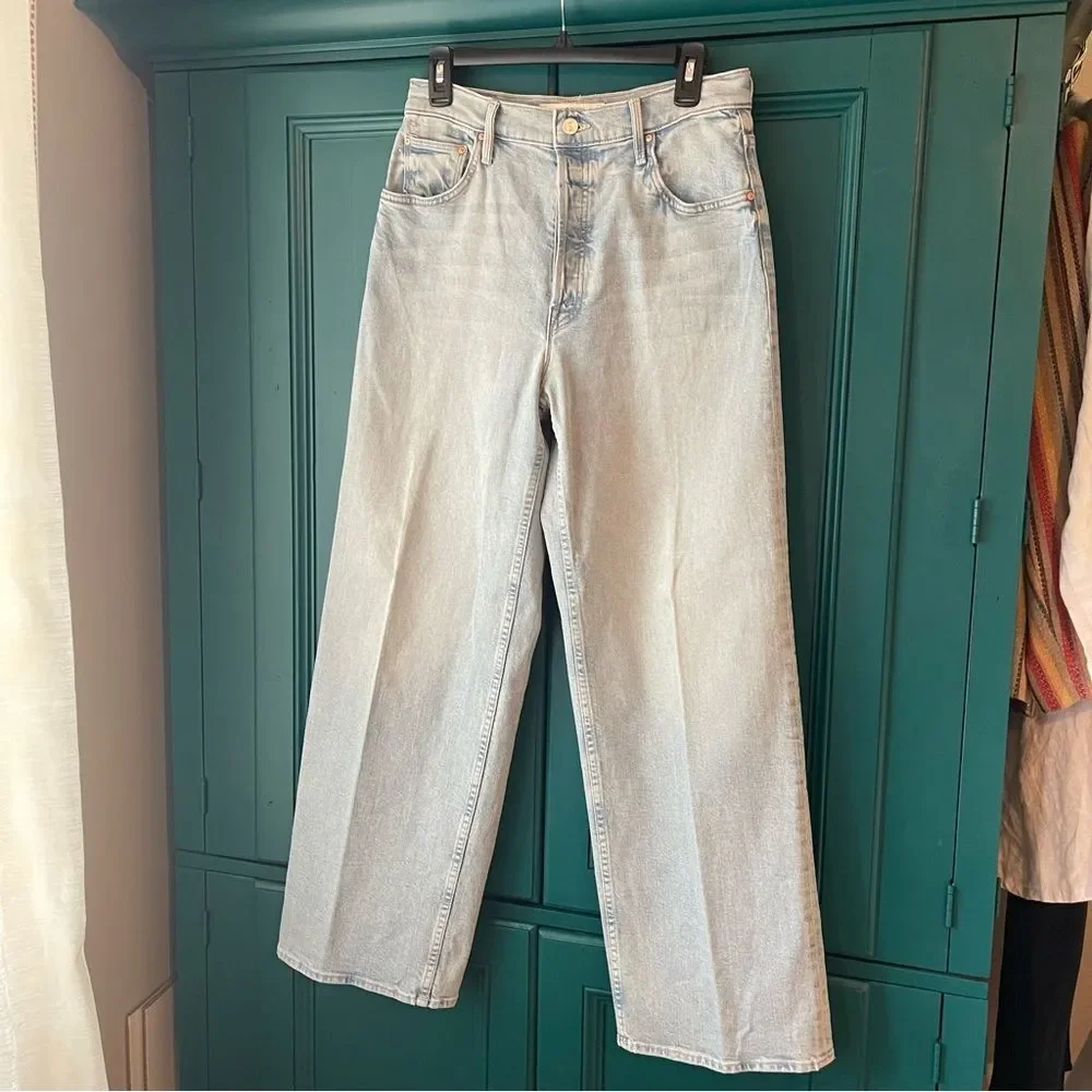 MOTHER Superior The Spinner Skimp Wide Leg Jeans High Rise Light Wash Denim 28